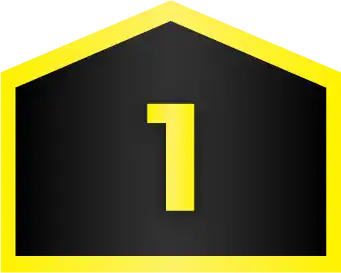 A black shield-shaped sign with a yellow border and a large yellow number 1 in the center.
