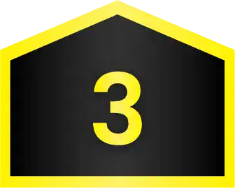 A black pentagon outlined in yellow with a large yellow number 3 centered in the middle.